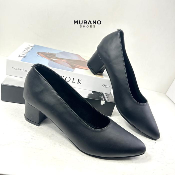 Donatello - Pantofel Agatha Black Doff Size 36 48 Hak 5 Cm Heels Shoes