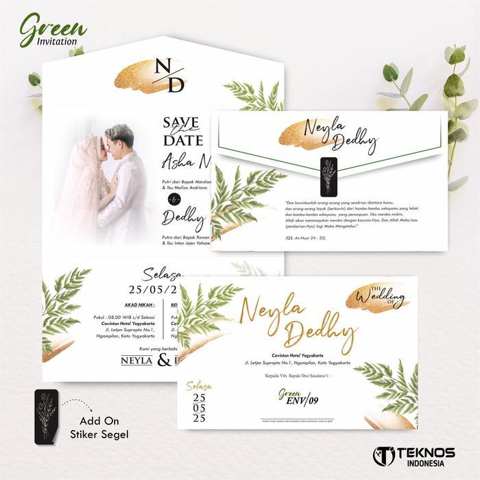 JTTOP" (50PCS ) UNDANGAN PERNIKAHAN SEMI AMPLOP FULLCOLOUR - KARTU UNDANGAN NIKAH GREEN SEMI AMPLOP