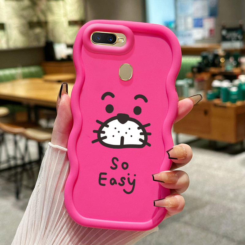 Casing Hp Untuk OPPO A7 A5s A12 A12s A11K Case Ekspresi kucing Gelombang Cesing Kesing Hitam Silikon
