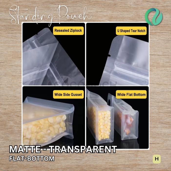 maniz 50 PCS Flat Bottom Standing Pouch Matte Transparent