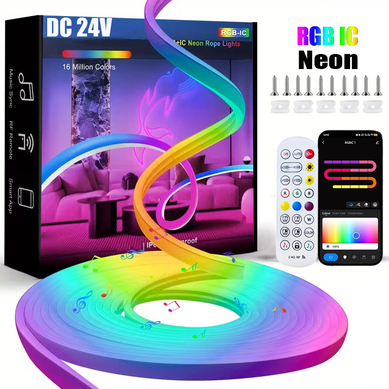 Dc24V Rgb Ic Neon Led Ribbon 5M 10M 15M 20M Rgbic Neon Led String Light App Remote Control Smart