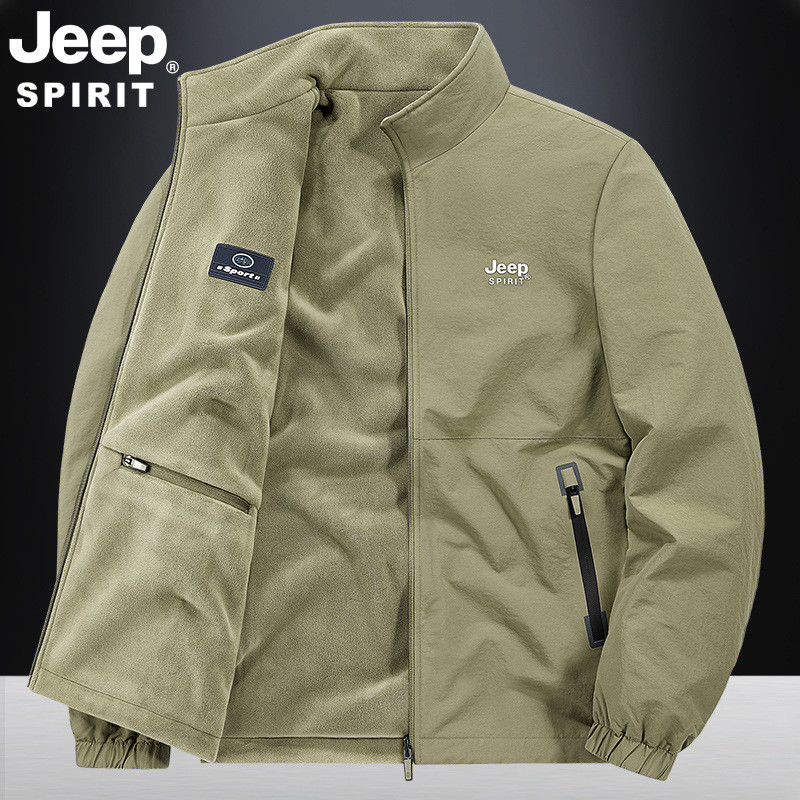 Jeep Spirit Men'S Jacket Autumn Winter Casual Outerwear Double-D Wear Stand Collar Fleece Clothing