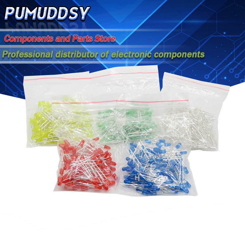 500PCS 3MM LED Diode Kit Mixed Color Red Green Yellow Blue White