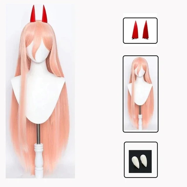 Chainsaw Man Power Wig Cosplay Long Type 2 Colors Hair Heat Resistant Makima Power Wigs Pro Horns