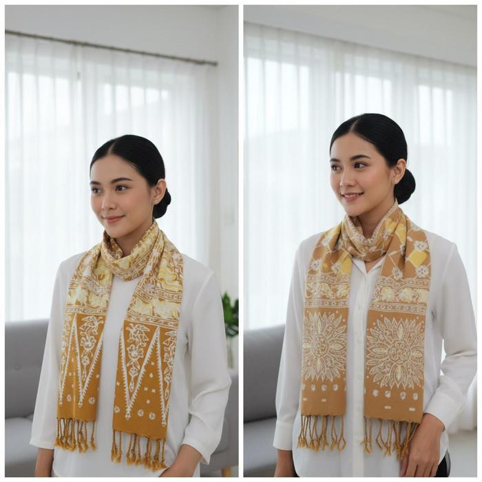 Selendang Syal Halus Batik Cap Warna Soft Parang Kombinasi Sogan Best Quality