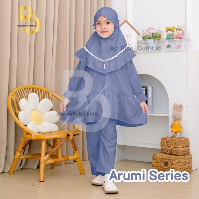 Setelan Anak Perempuan Set Jilbab 3-10 Tahun / One Set Anak Muslim / Baju Muslim Anak Arumi Series