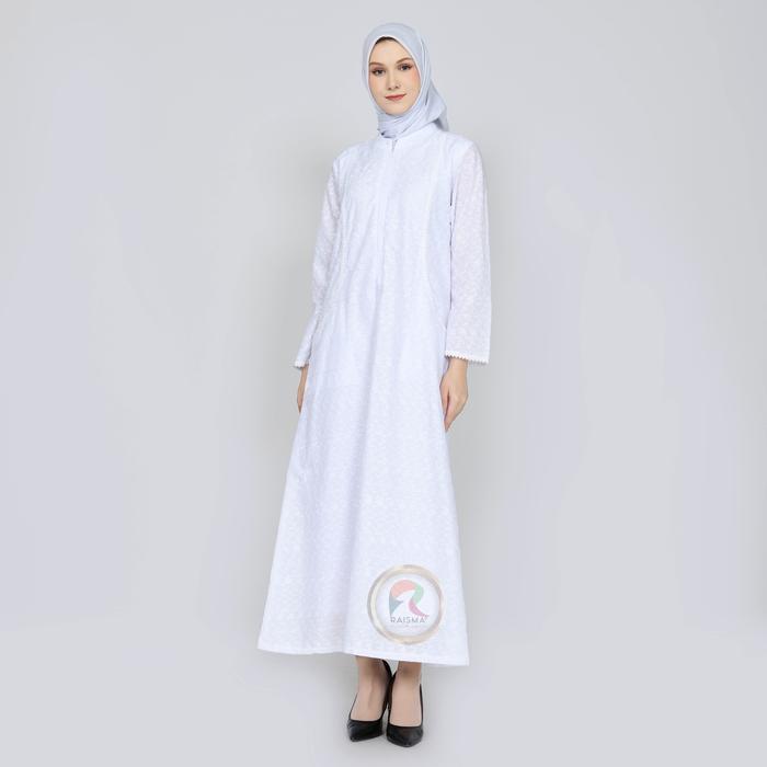 Gamis Putih Katun Jepang Motif Kotak / Baju Gamis Putih / Gamis Putih