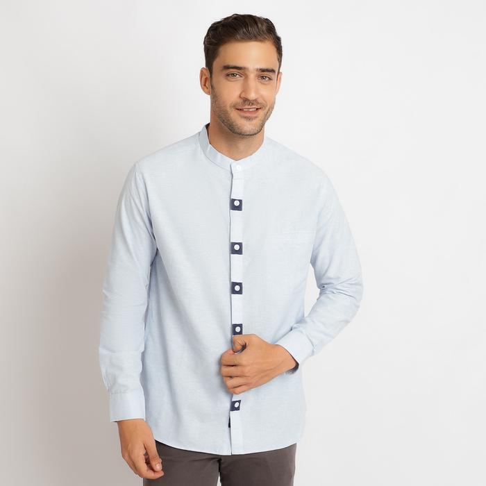 Dancus - Kemeja Koko Pria Atasan Muslim Baju Koko Kurta Lengan Panjang Warna Biru Langit BK204122