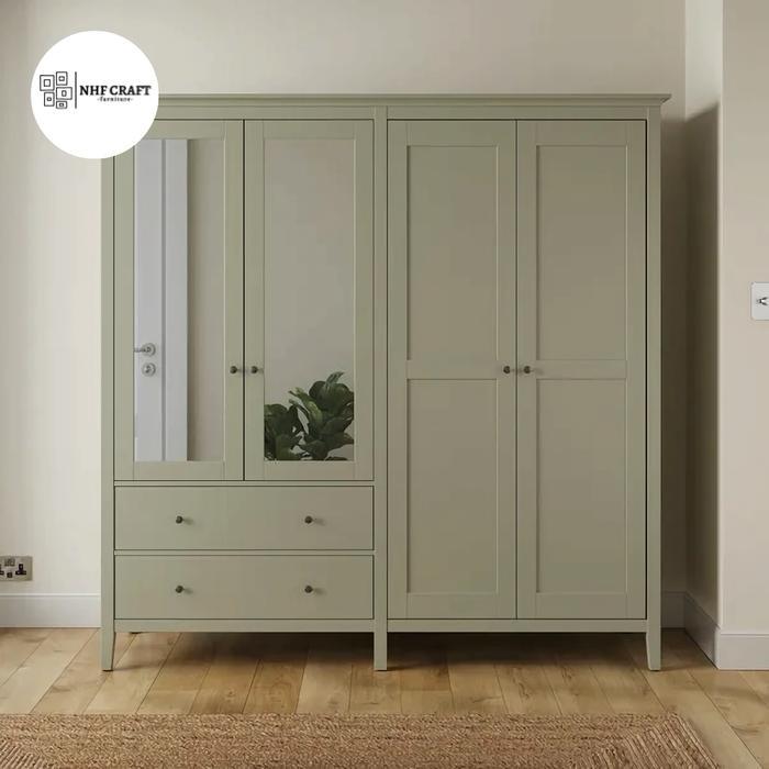 lemari jati 4 pintu 2 laci besar minimalis / almari jati 4 pintu minimalis / lemari jati minimalis m