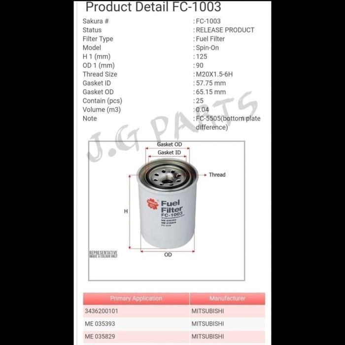 Fuel Filter Solar Atas Sakura Colt Diesel Canter 110 Fc1003 Fc-1003 Terjamin