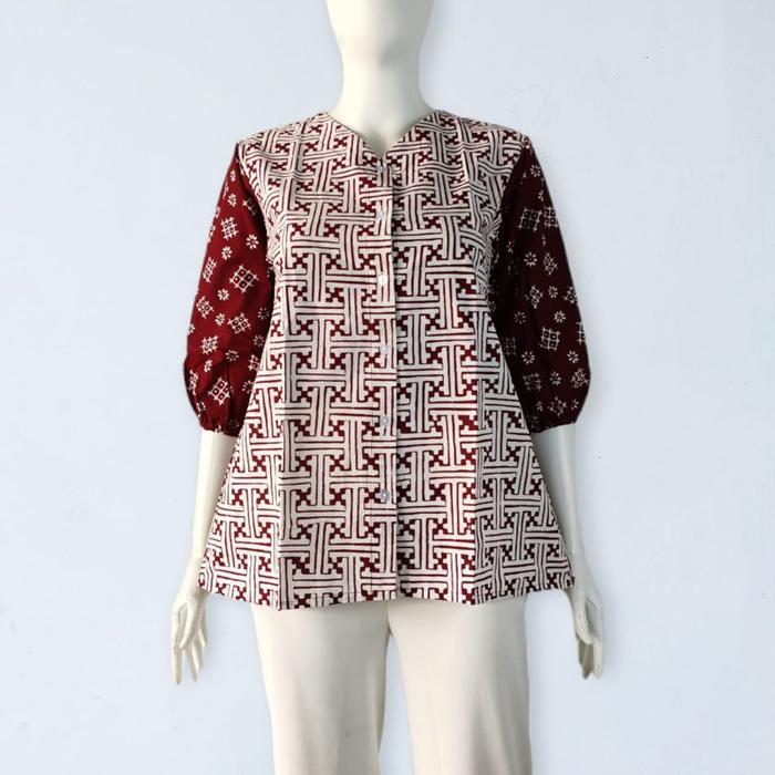Shanaya atasan Batik wanita modern Blus purwanti Batik cap garutan lengan nanggung blouse kemeja
