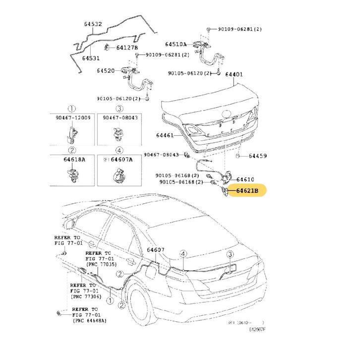 64621-06050 Striker Door Lock Pintu Bagasi Vios Altis Camry Original