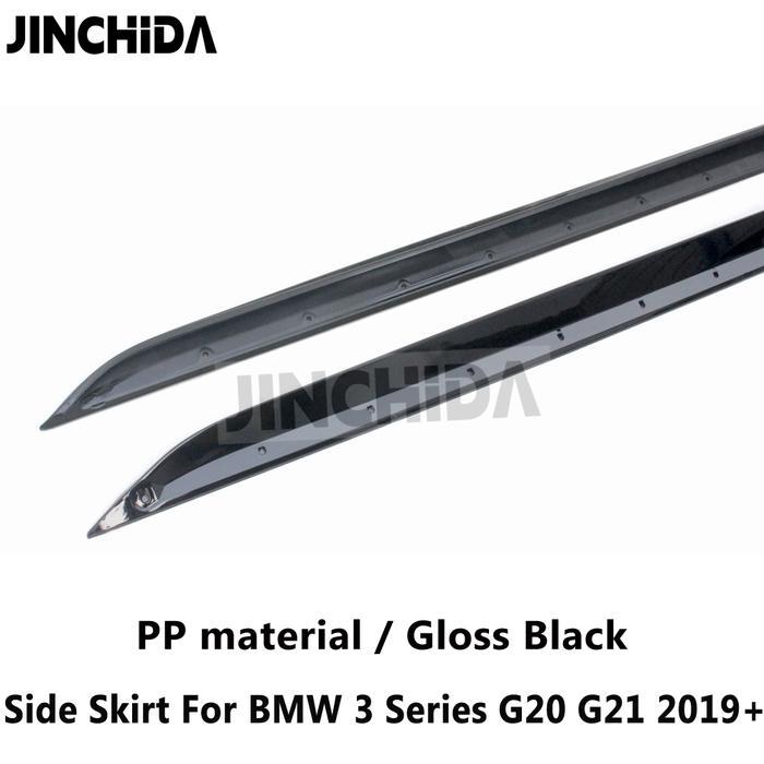 G20 PP GLOSS BLACK SIDE SKIRT FOR BMW 3 SERIES G20 4-DOOR SEDAN 2019 +BUMPER LIP SPLITTER SIDE