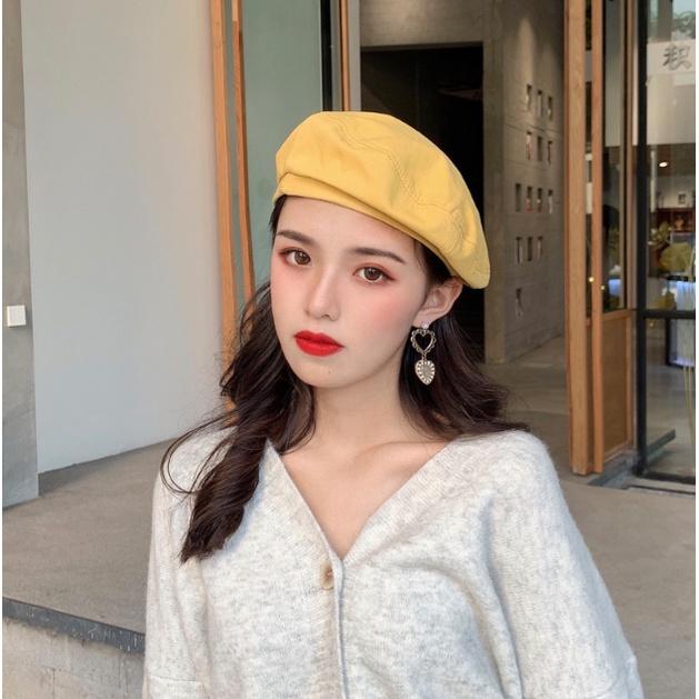 Caramel - Topi Baret Korea Selebgram Wanita Dewasa Retro Octagonal Biru Kuning Hitam Putih Fashion