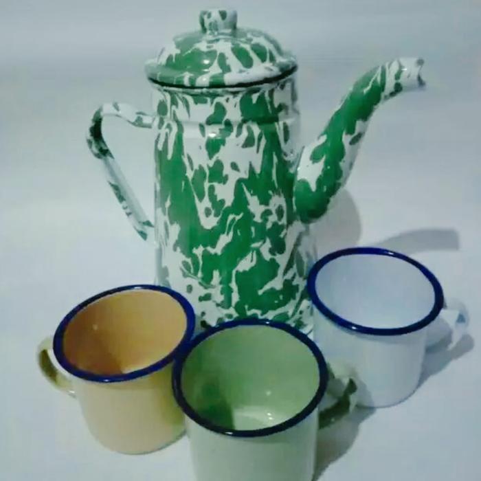 Cangkir Gelas Lurik + Tutup Enamel Seng Kaleng 9 cm, Kualitas Bagus