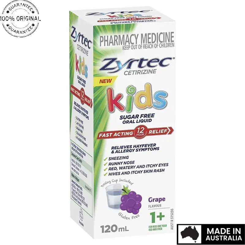 Aussie Original Zyrtec Kids Antihistamine Allergy & Hayfever Oral Liquid Grape 120mL