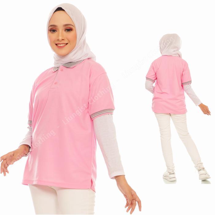 Kaos polo Unisex Pink Kerah Abu / Kaos Kerah / Poloshirt / Baju Pendek Wanita