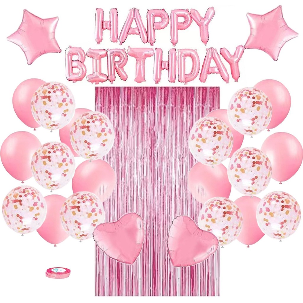 Happy Birthday Party Decoration Five Pointed Star Heart Shaped Glitter Balloon Set Birthday Party