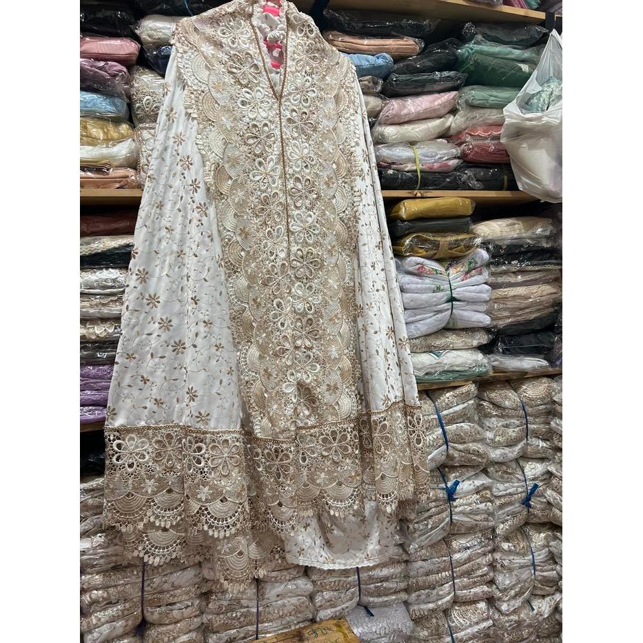 Mukena Sutra Bordir/Renda Seroja Bordir