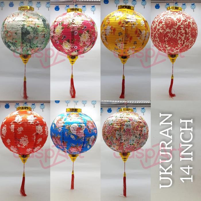LAMPION IMLEK Lampion bulat motif bunga bahan satin premium dekorasi imlek sangjit