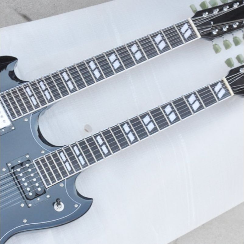 Two-headed Electric Guitar 12-string Double String Plus 6-string Lead Electric Guitar Black Mahogany