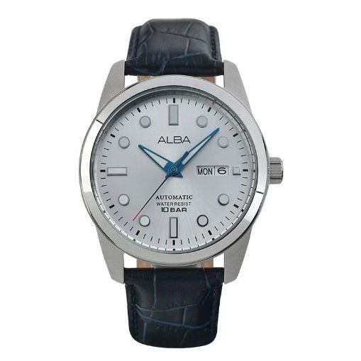 Jam Tangan Pria Alba Mechanical AL4663 AL4663X1 Automatic Strap Leather Blue Color Men Silver Dial O
