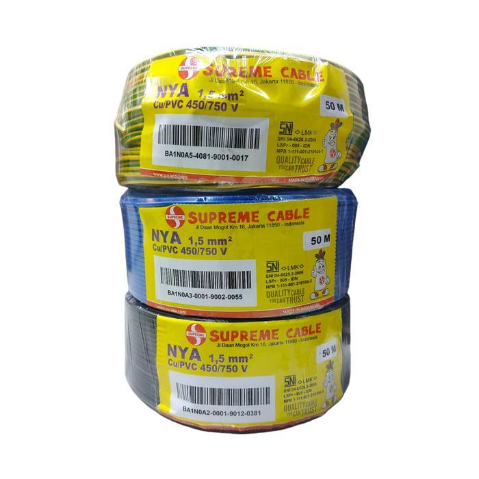 Supreme Kabel NYA 1.5 tunggal / engkel 50Meter Jual Per Roll (Pilih Varian)