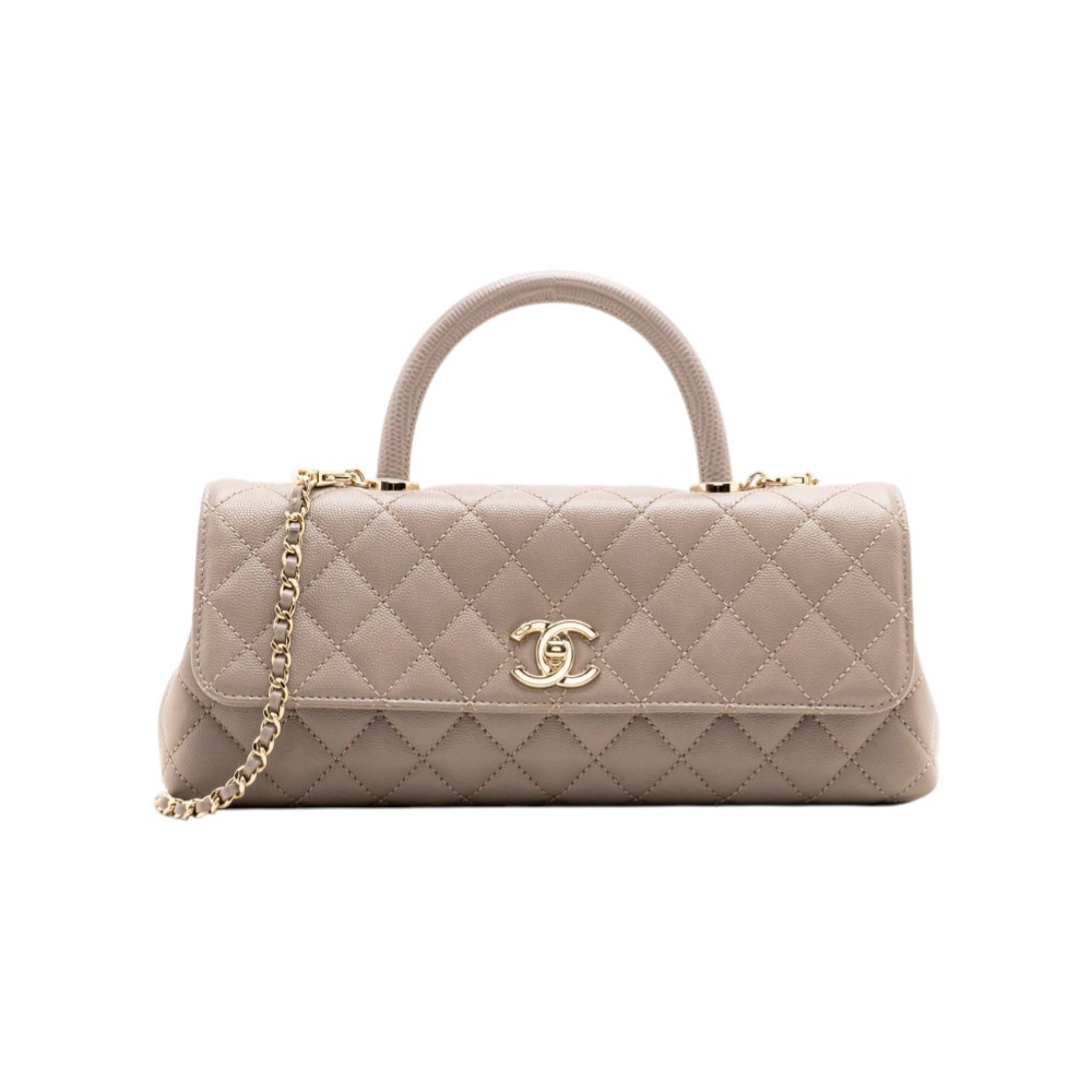 Coco East West Maxi Flap Bag with Top Handle Caviar Leather East Grey Ghw