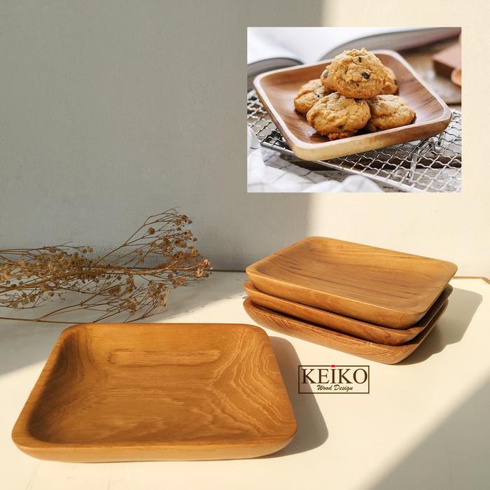 Piring Kayu Kotak Jati / piring makan / dessert