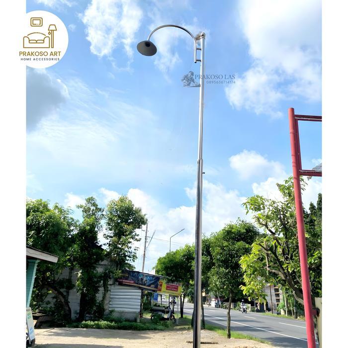 Tiang Lampu Stainless Tinggi 4M Pipa 2 + Pipa 1 1/2 Model Teleskopik