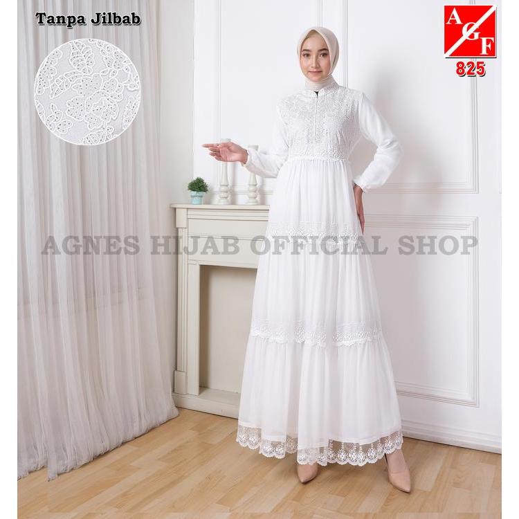 Agnes Hijab - Azzahra Dress Gamis Putih Lebaran 2026 Baju Muslim Wanita Dewasa Gaun Pesta Akad Mewah