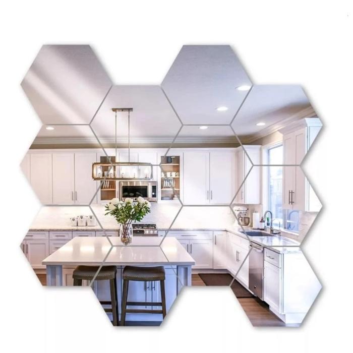 Stiker Kaca Cermin Segi Enam Dekorasi Dinding Mirror Sticker Hexagonal