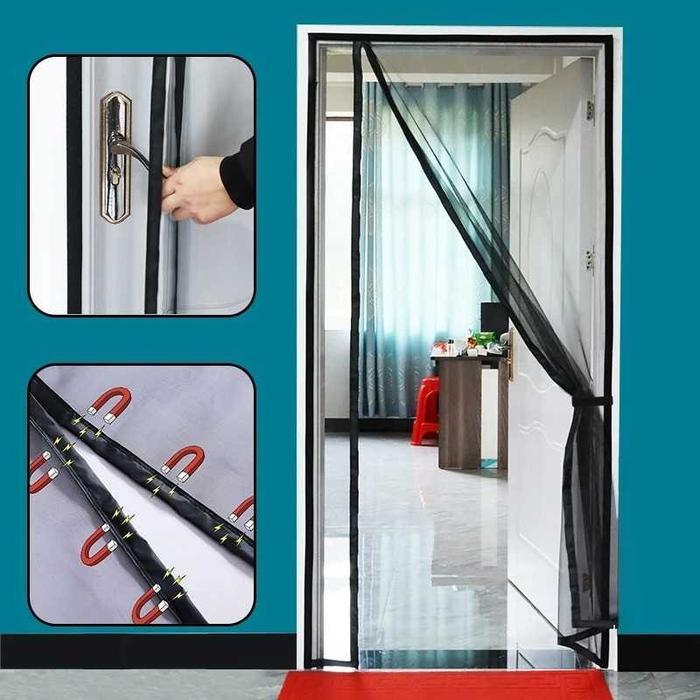 COD Tirai Gorden Jaring Net Kelambu Nyamuk Magnet Pintu Kamar Perangkap Anti Nyamuk Desain Polos