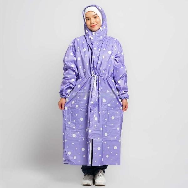 Jas Hujan Wanita Gamis 82011 Muslimah Hijabers Terusan Mantel Motif Polkadot Onde