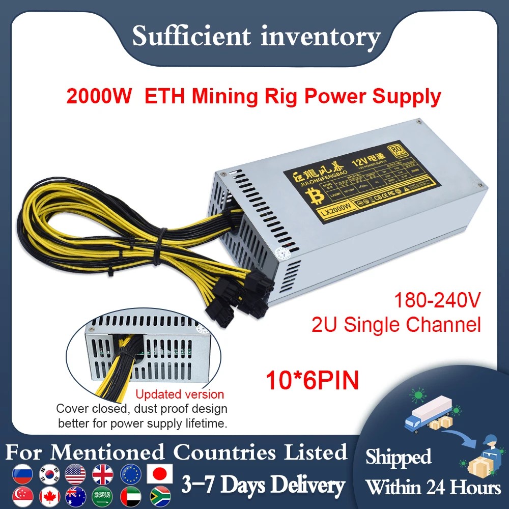 SENLIFANG 2U Single Channel 2000W ETC RVN Mining Rig Miner 10x6Pin Efficiency Device For BTC Antmine