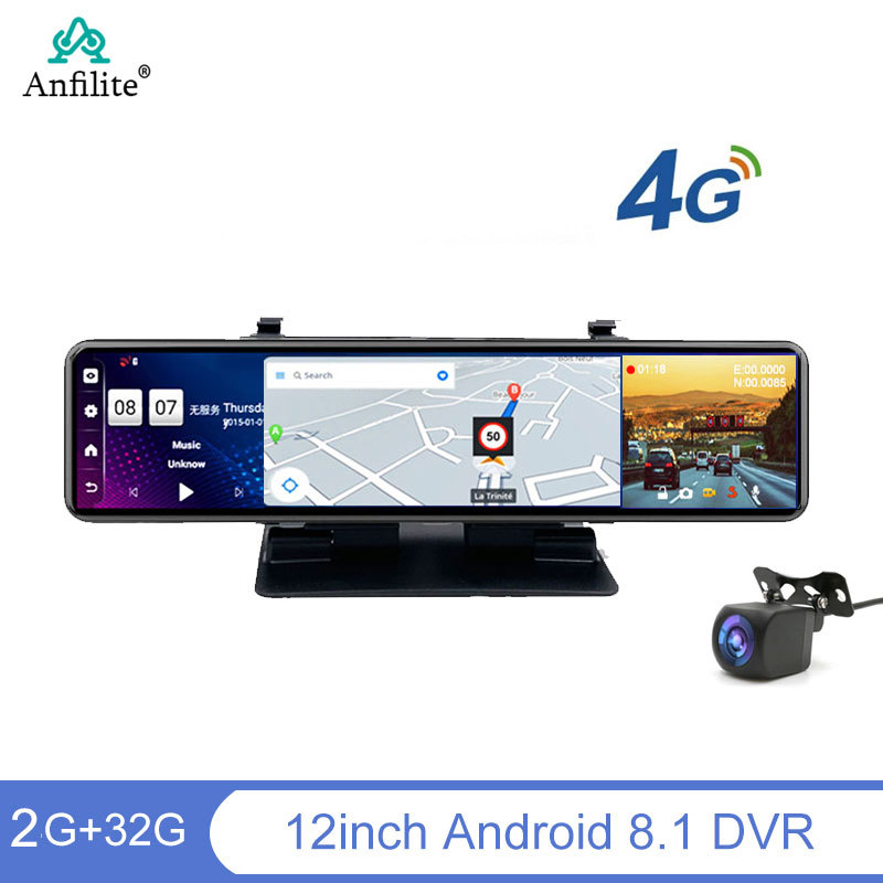 12 Inch Car Rear View Mirror camera FHD 1080P Video Recorder ADAS 24H Park 4G Car DVR dash board GPS