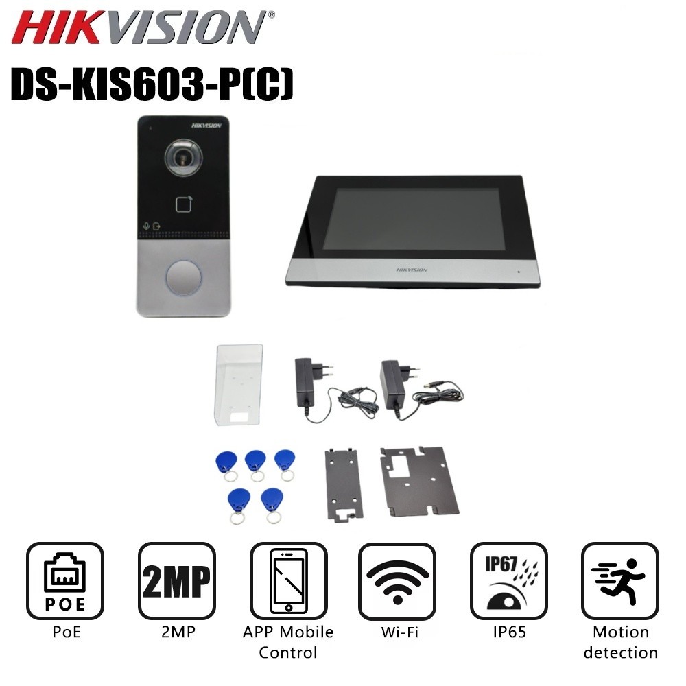 Hikvision DS-KIS603-P(C) Video Intercom Kit Built-in Mic DS-KV6113-WPE1(C) Doorbell DS-KH6320-WTE1