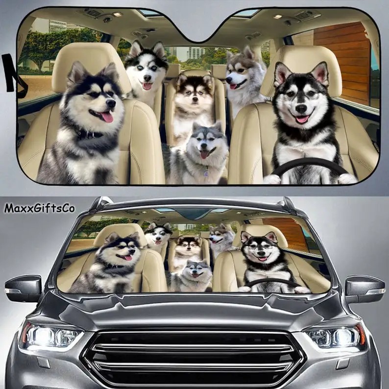 Pomsky Car Sun Shade, Pomsky Windshield, Dogs Family Sunshade, Dog Car Accessories, Car Decoration, 