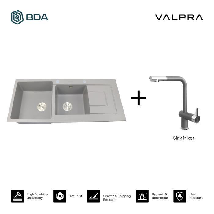 Valpra Kitchen Sink Granit 2 Lubang Wastafel Cuci Piring Bak Cuci Piring V GE 11650 - Metalik