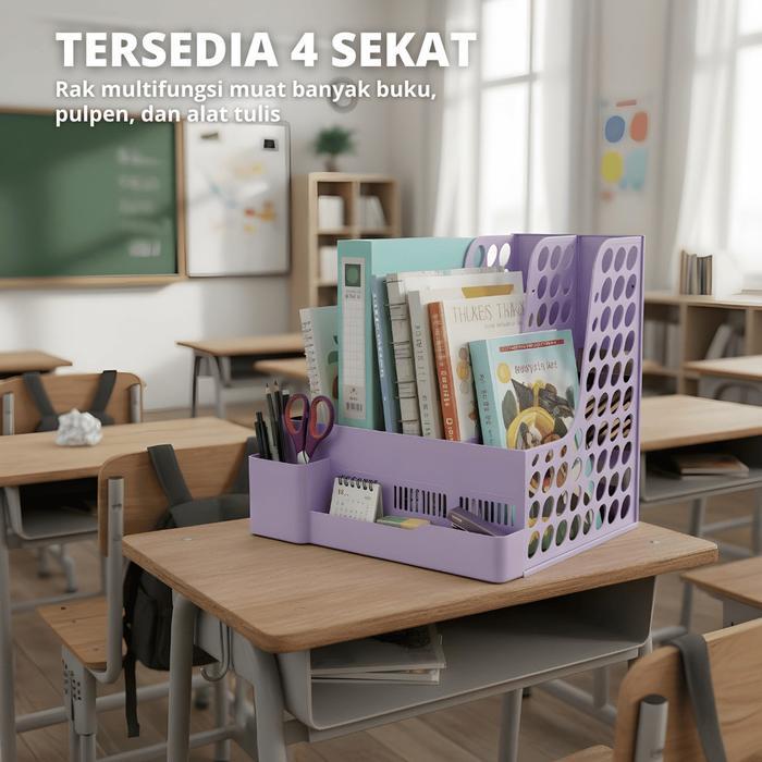 Free Stikcer Rak Penyimpanan File/Dokumen Sekat 4 Rak Buku, Pena Dan Alat Tulis Kantor