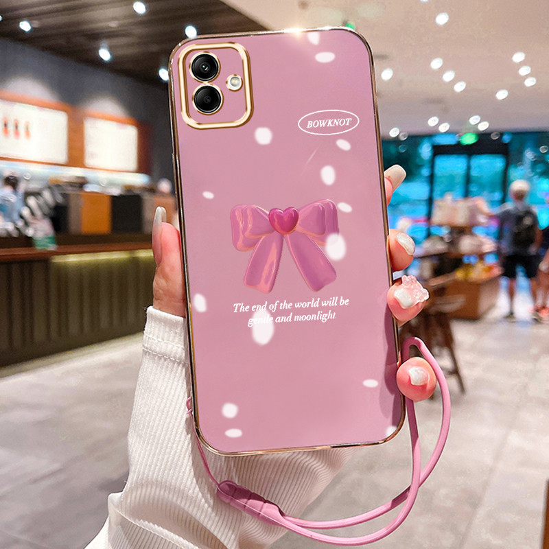 Casing Hp Untuk Samsung Galaxy A04 M04 F04 A04E A04S Case Pink bow pelapisan elektro Cesing silikon 