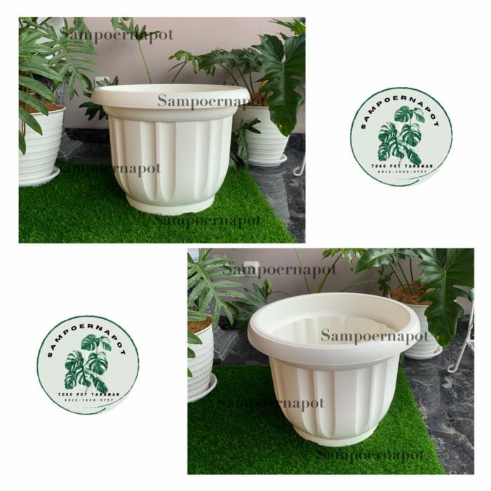 pot bunga tanaman plastik putih 50cm - JUMBO PUTIH