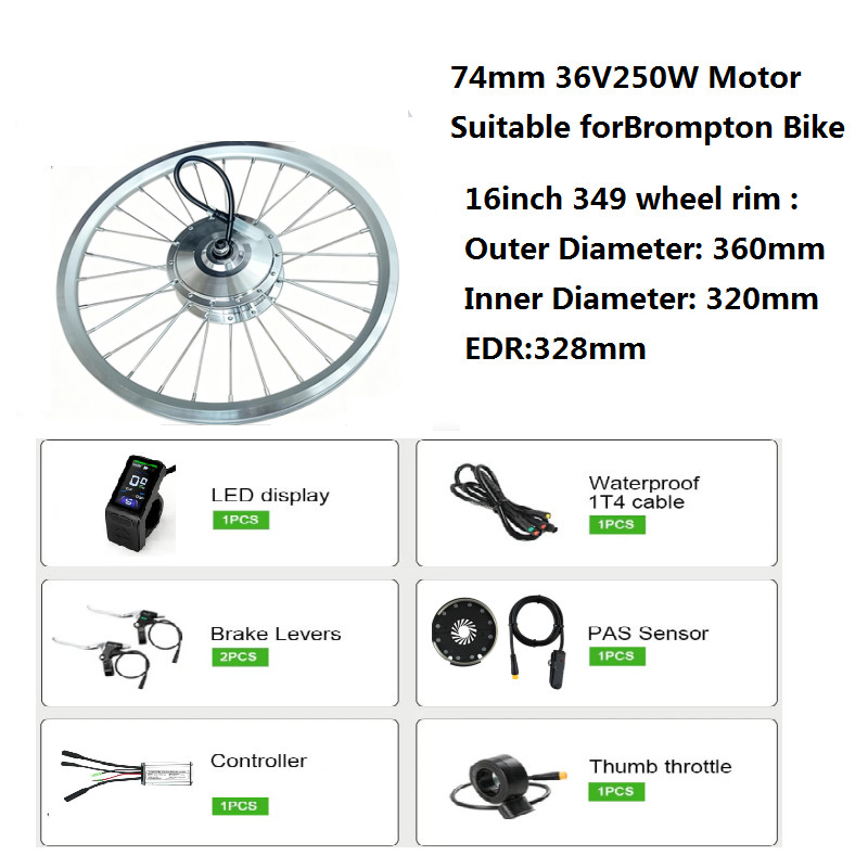 DIY Brompton E-Bike Conversion Kits E Bike motor Kits 74MM Battery,Bike to Electric Bike Upgrade Kit
