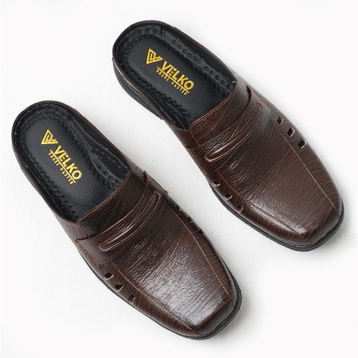 Best Seller Sepatu Slop Pria Bustong Sepatu Sandal Kulit Sapi Asli Original Velko Slb - 05 Sepatu