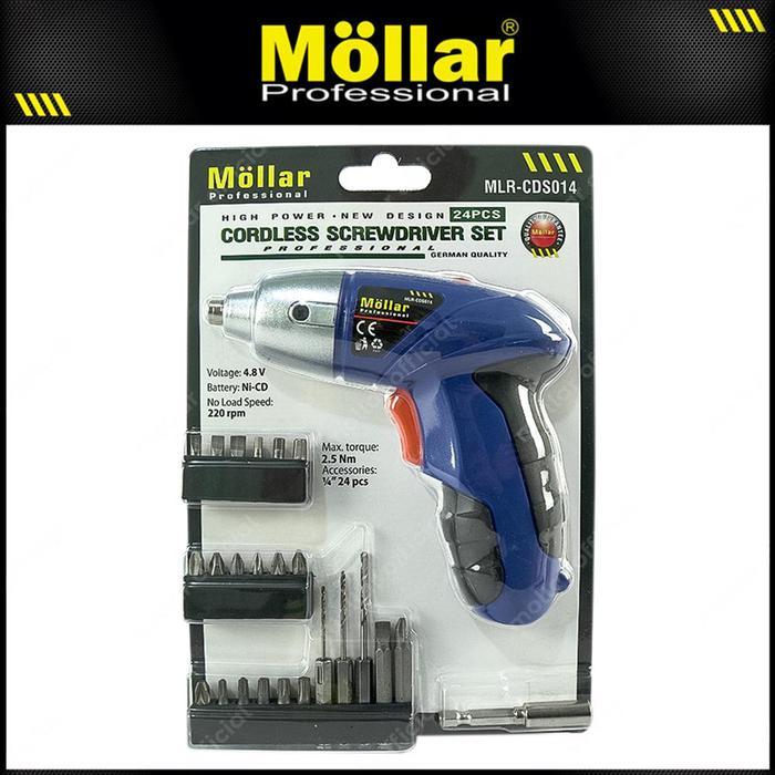 Krisbow Modern - Mollar 4.8V Cordless Screwdriver Drill Mesin Bor Baterai Obeng Tangan Torsi