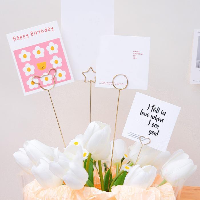 BISA COD 6239 Card Holder Bunga Buket Klip Kartu Ucapan / Holder Clip Card Flower Bouquet Foto Logam