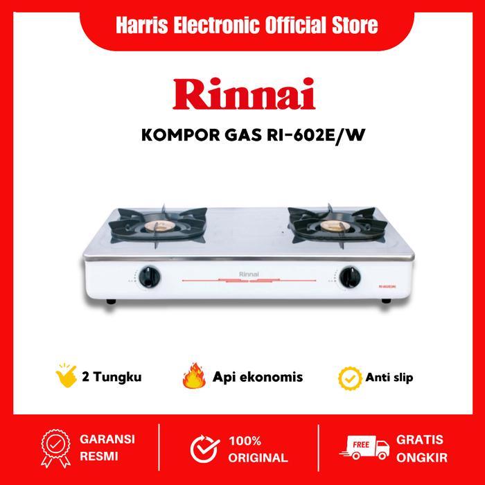 Sanken Living - Rinnai Kompor Gas 2 Tungku Ri-602Ew Stainless Cooker Hob Dapur Rumah Warna Putih Api