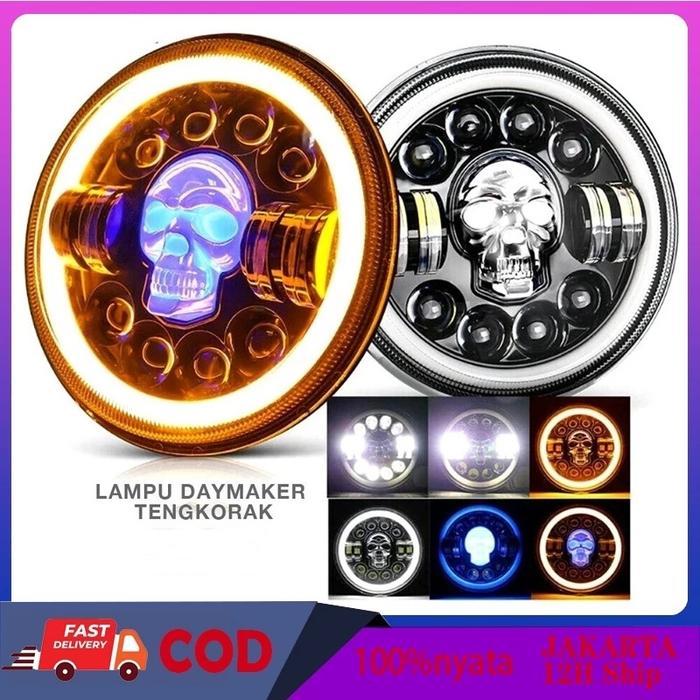 Headlamp Daymaker Tengkorak Led Lampu Tembak Daymaker Tengkorak 7 Inch 12 Led Lampu Model Tengkorak