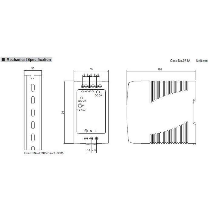 PSU 60W 5V 24V 96W 12V 24V DC Mean MDR 60 100