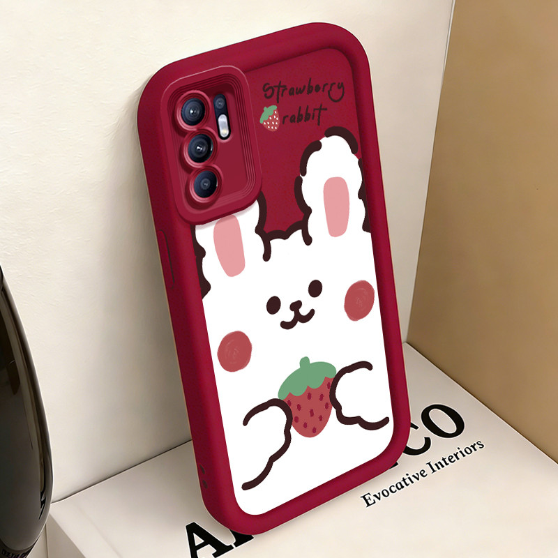 Casing Hp untuk OPPO Reno 6 4G Reno 6 5G Case Strawberry Rabbit Putih Kasing silikon Cesing Differ g